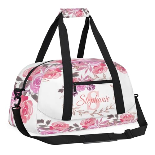 Kids Duffle Bag Personalized Gym Bag Overnight Bags, Ideal for Travel and Sports, Suitable for Men Women for Gym, Dance, Yoga, Durable Waterproof Sport Overnight Handbags Watercolor Flower Pink2