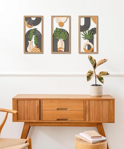 Lot 3 tableaux muraux modernes boho, bois clair Putuo Decor