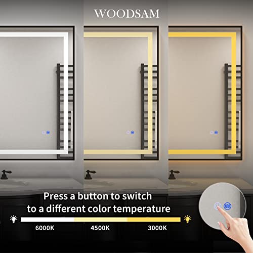 Woodsam Led Mirror For Bathroom 48X40 Inch, Black Aluminium Framed Wall Mounted 3 Colors Dimmable Vanity Mirror, Anti Fog Vanity Mirror,Waterproof, Vertical & Horizontal #TOP3