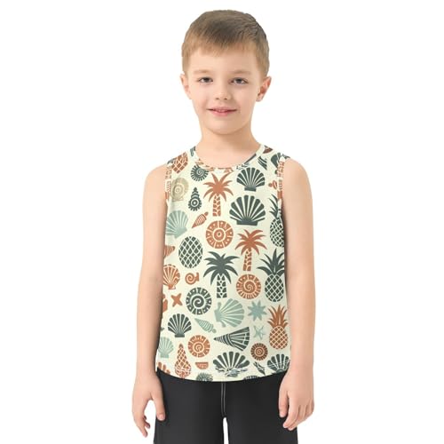 susiyo Summer Seashell Palm Trees Boys Sleeveless Tank Top Girls Athletic T Shirt2