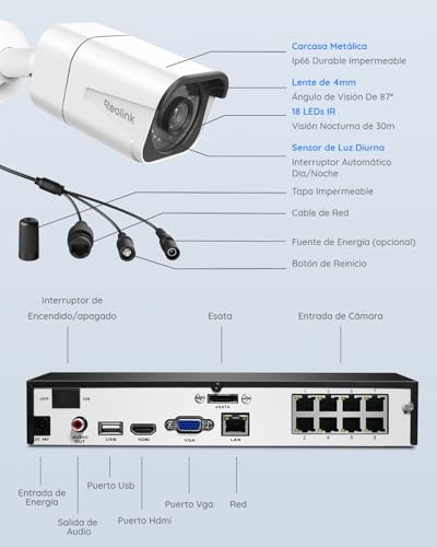 Miniatura 7 de Reolink 4k Kit Camaras De Seguridad, 4x Cámaras Ip Poe De Vigilancia Exterior, Nvr 8ch Con 2tb Hdd Para Grabación 24 7, Detección De Persona Vehículo, Ip67 Impermeable, Visión Nocturna, Rlk8-800b4