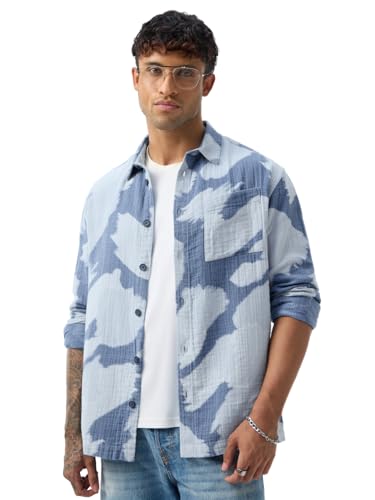 Chemise à manches longues imprimé abstrait bleu pour homme - The Souled Store