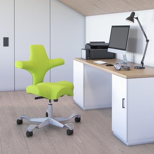 Image of HAG Capisco Standard Chair-Silver Frame-Upholstered Bright Green