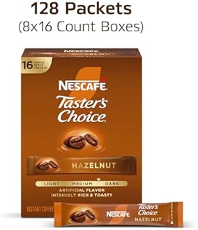 Taster's Choice Nescafe Instant Coffee Beverage, Hazelnut, 0.1 Ounce,16 Count,(Pack of 8)