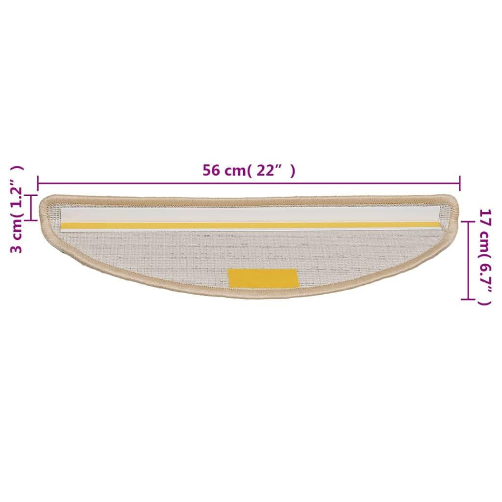 Stufenmatten 15 Stück 56x17x3 cm Creme Halbrund Treppenstufen Matten, Teppich Innen für Treppen, rutschfest Stufenmatten Treppenteppich