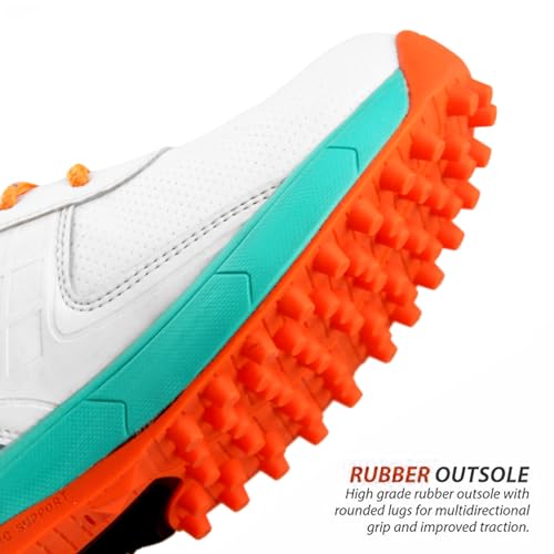 Image of RODOX Cricket Shoes with TPU Shank Rubber Outsole with Multidirectional Grip White Grey