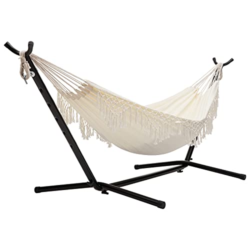 BEJOY Double Garden Hammock with Stand, Extra Large Cotton and Adjustable Heavy-Duty Steel Frame...