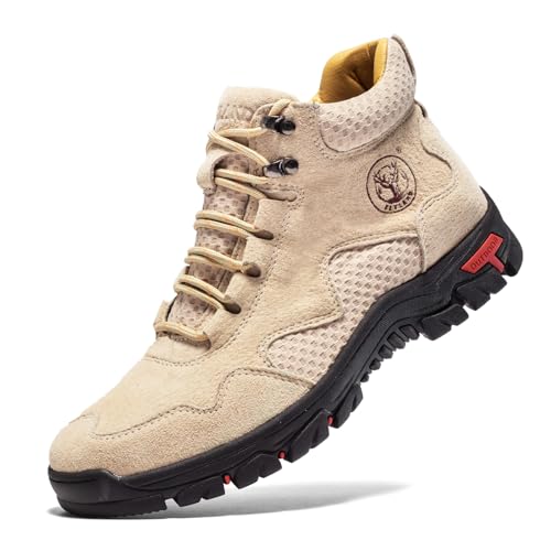 FLYLAND Men's Chukka Boots Casual Leather Shoes Ankle Shoes Non Slip Breathable Comfortable Mid Top for Driving Walking Outdoor