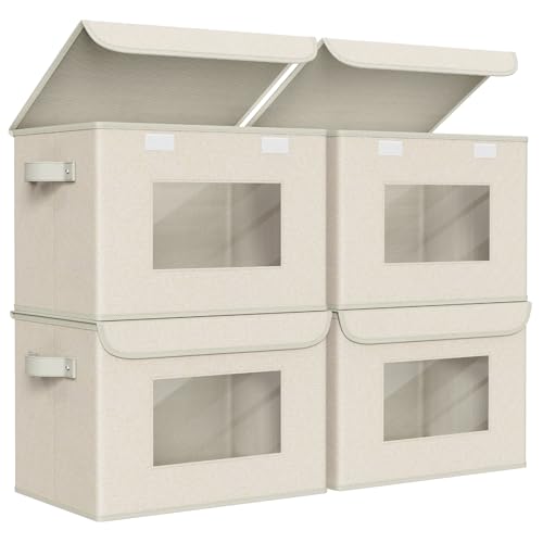 Univivi Collapsible Stackable Storage Bins with Lids [4-Pack] Foldable Fabric
