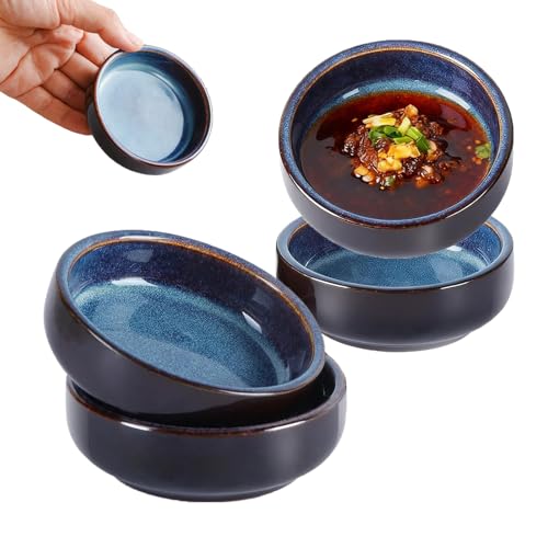 JUNANDHBAO Cuencos de Salsa de Soja, 55 ml Juego de 4 Cuencos para Salsa, 8,8 x 2,5 cm Redondos Cuenco para Aperitivos, Plato de Cerámica para Salsas Apilables, para Sushi, Salsas, Frutas, Nueces