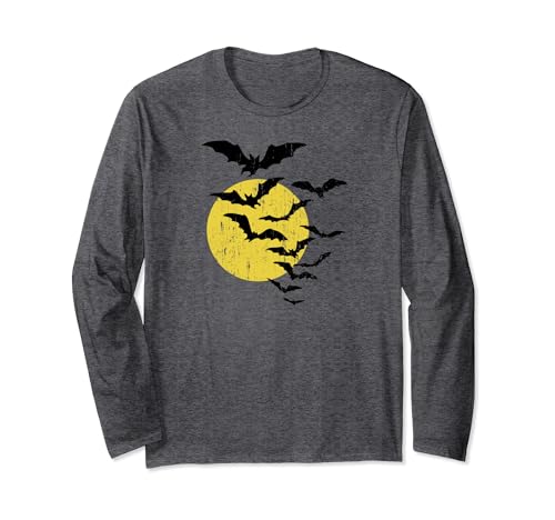 Halloween Sciame di pipistrelli Luna Piena Spettrale Creepy Art Graphic Maglia a Manica