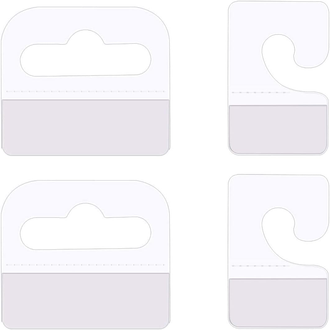 SnowTing 120Pcs Self Adhesive Plastic Hang Clear Tabs Hooks Display Card for Store Retail Display Slat Wall Hook Hangers, J-Hook & Slot Hole Pegboard Hang Tabs 2 Styles - Multiple Pack