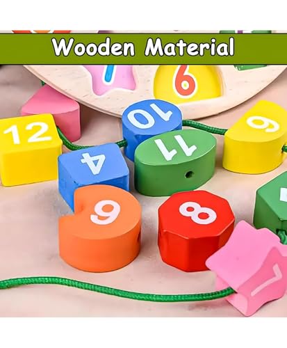 Image of WireScorts Learning Clock with Bead Lace, Educational Digital Analog Numbers, Shape & Color Learning Montessori Toy for Kids - Multi Color