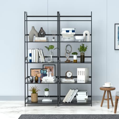 Wtz Bookshelf, Black Book Shelf, Ladder Bookcase, 5 Tier Tall Book Case For Bedroom, Living Room, Office, Mc-508 (Black) #TOP6