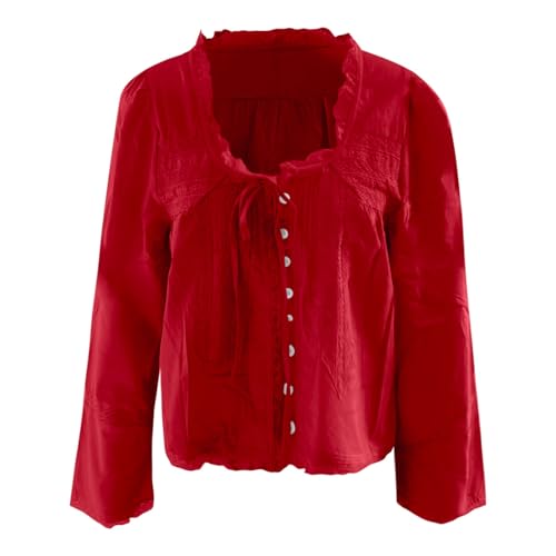 Miyaomn Women's Lace Tie Front Crop Top Y2k Coquette Long Sleeve Button Down Cardigan Flowy Boho Peplum Shirts Going Out Tops - Image 5