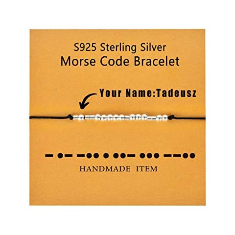 zouwii Custom Morse Code Bracelet 925 Sterling Silver Beads on Silk Cord Engraving Your Name Secret Message on Beads Bracelet Gifts Party Jewelry for Men Women Cover