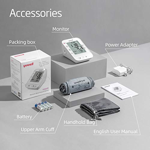 Image of yuwell Blood Pressure Monitor, Large Upper Arm Blood Pressure Cuff, Digital Blood Pressure Machine for Home Use, Large Display, Stores 99 Readings, Voice Broadcasting with Power Adapter and Batteries
