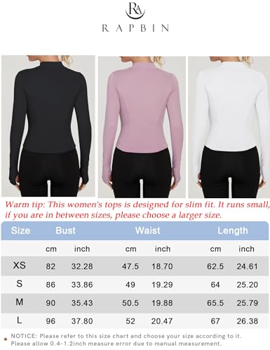 Rapbin Damen Laufjacke Sportjacke Langarm Gym Yoga Fitness Workout Tops Langarm Atmungsaktive Reißverschluss Trainingsjacke mit Daumenlöchern Stil 2-Schwarz S