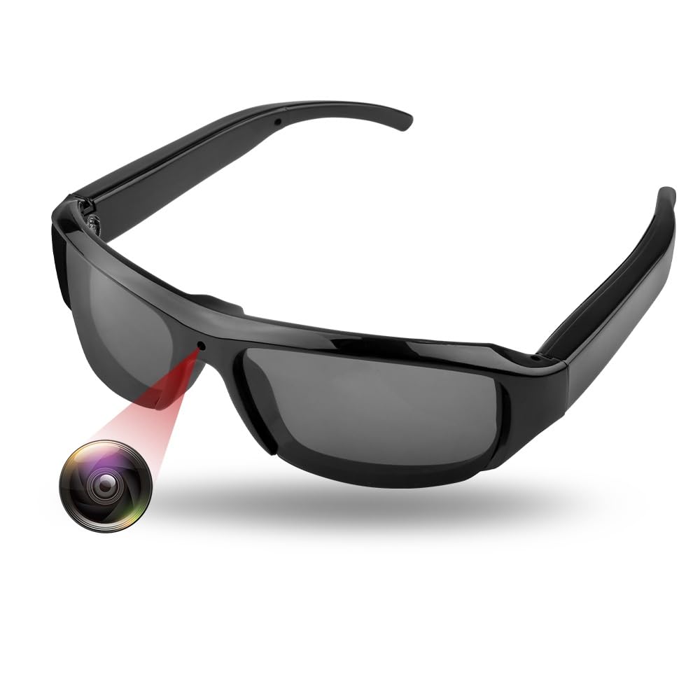 Tosuny Lunettes Intelligentes avec Caméra 1080P, Lunettes de Caméra d'action avec Objectif Grand Angle 120°, Anti-secousses Intelligentes, Enregistrement en Boucle, Lunettes de Soleil