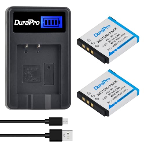 DuraPro Lot de 2 Batteries NP-50 NP 50 et Chargeur USB LCD pour Fujifilm FinePix F100fd, FINEPIX F200EXR, FinePix F300EXR, FinePix F50fd, FinePix F550EXR, F600EXR, F900EXR, XP200, X10, X20