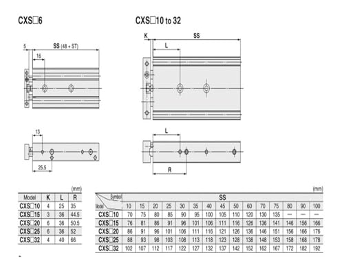 Vérin à double tige cylindre pneumatique guidé CXSM25 course 10 mm anti-rotation - 5