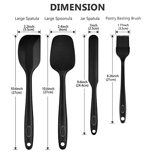 Tacgea Silicone Spatula Set, Heat-Resistant Non-Stick One Piece Design Spatula For Cooking, Baking And Mixing, Dishwasher Safe, Set Of 4 Black #TOP1