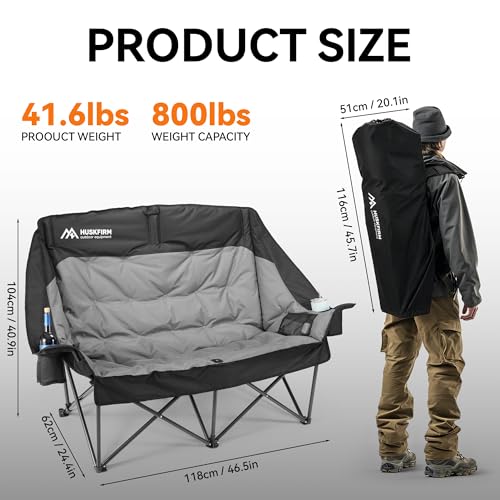 Silla de Camping Doble Huskfirm de Respaldo Alto para 2 Personas Color Negro y Gris miniatura 2