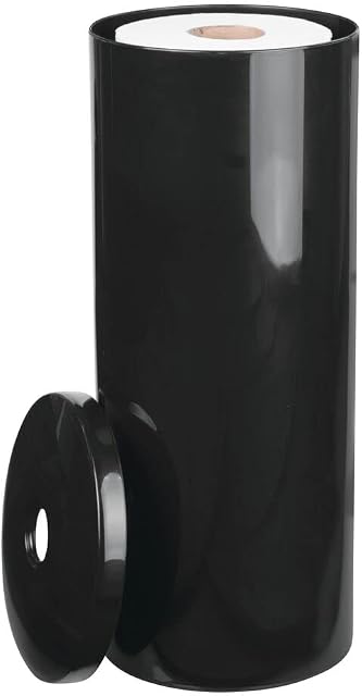 mDesign Free Standing Toilet Paper Holder - Toilet Paper Storage for Bathroom - Toilet Roll Holder Free Standing - Black