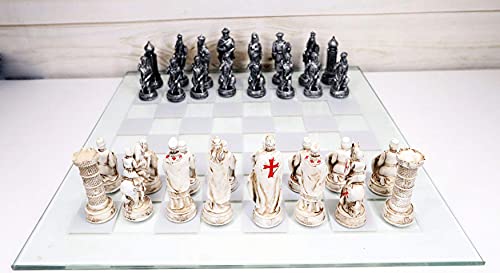 Ebros Gift Crusader Knights of The Cross Christian VS Muslim Saladin Ottoman Empire Set de Ajedrez con Piezas de Resina Pintadas a Mano y Tablero de Vidrio de 15"x15" miniatura 2