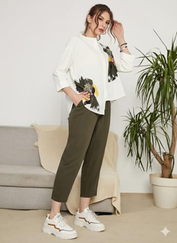 Image of TOPLOT Women's Co-ord Set | Button-up, Loose-fit top with Artistic Abstract Prints| Relaxed Loose Fit Design | Stylish Matching Set with Easy Movement | Casual, Outings (5234)