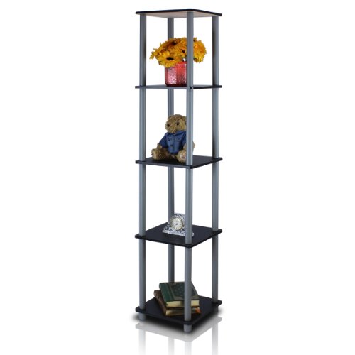 FURINNO 5-Tier Corner Square Rack Display Shelf, Black/Grey