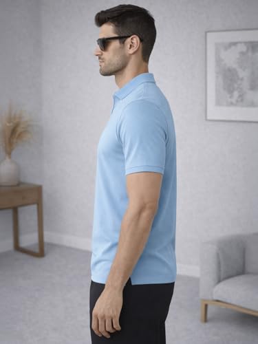 Image of Veirdo Men's Regular Fit Interlock Polo T-Shirt, Cotton Fabric, Half Sleeves,Stylish Collared Neck, Perfect for Casual and Office Wear, Soft, Comfortable (S-2XL)