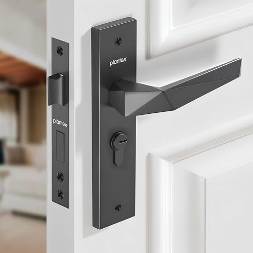 Image of Plantex Door Lock for Home /6-Lever Lock Mechanism with 3 Years of Warranty /Heavy-Duty Door Lock Handle Set with 3 Keys, Brass Lock Body & Cylinder - (8129-Grey)