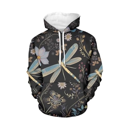 WELLFLYHOM Dragonfly Hooded Sweatshirt Womens Y2K Drawstring Hoodies Boho Floral Long Sleeve Sweaters Shirt XL Athletic Hoodie Workout Yoga Sport Clothes Fall Outfits Active Tops