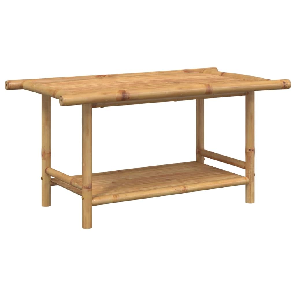 Mesa de Centro de Bambú con Almacenamiento, Mueble Auxiliar para Salón y Exterior, Mesa de Listones Ventilada para Interior y Terraza, Superficie Robusta y Material Duradero
