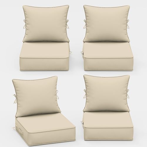 Outdoor Chair Cushions Set of 4, 22 x 24 x 5 Inch Deep Seat and Back Patio Cushions, Waterproof & Fade Resistant All-Weather Cushions for Outdoor Furniture, Couch with Removable & Washable Covers