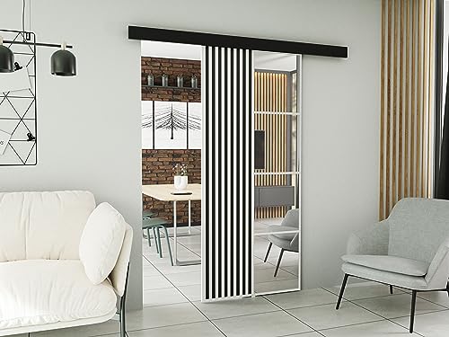 KIER FURNITURE Wandschiebetüren mit Spiegeln MOLI 90 – Schiebetür Komplettset Schiene Komplettset Mit Tür – Zimmertüren Mit Zarge Komplett - B96xH205xT1,6 cm - Weiß