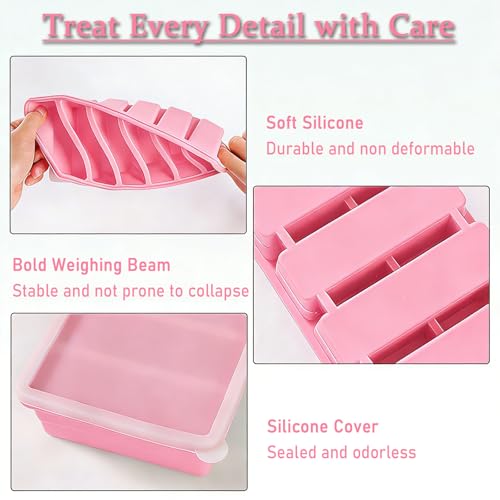 Image of 1 /2 Cup Covered Silicone Freezer Tray, 2-Piece Set Of Silicone Freezer Molds, Used For Preparing And Freezing Various Sauces And Other Dishes, Making 12 Portions Cube Pink