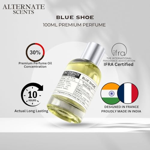 Image of Alternate Scents BLUE SHOE 100ml Long Lasting Perfume For Men |Strong& long Lasting with 30% Oil Concentration|Floral-Gourmand Scent|Fragrance From France | Made In India|