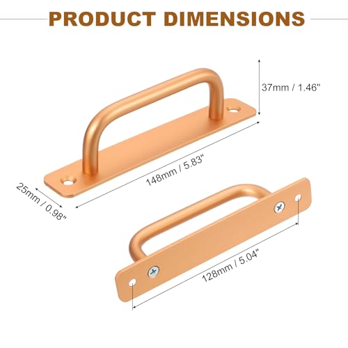 Image of uxcell 6Pcs Barn Door Handles, 128mm / 5 Inch Hole Center Sliding Gate Door Pull Handle Aluminum Alloy Cabinet Handles with Base and Screws for Kitchen Bathroom Wardrobe Closet (Gold)