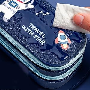 Image of PU Leather Pencil Case with Zipper, Large Capactiy Pouch Stationary Bag Storage Bag Makeup Bag for School, Office (Blue)