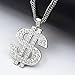 Riuziyi Gold Plated Chain with Crystal Dollar Sign Pendant Necklace, Hip Hop Chain Money Charm Necklace for Men 31.5 Inch (Silver)