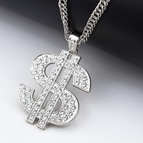 Gold Plated Chain with Crystal Dollar Sign Pendant Necklace, Hip Hop Chain Money Charm Necklace for Men 31.5 Inch3