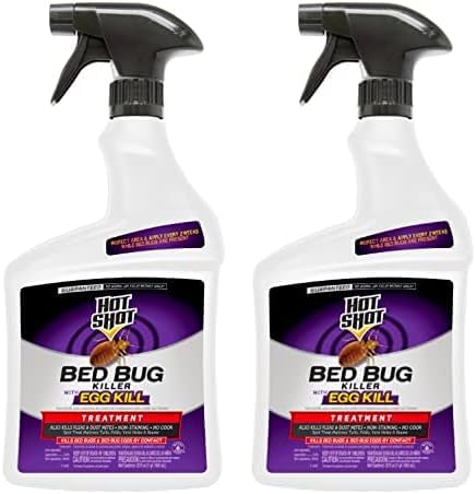 Hot Shot Spray mata chinches listo para usar, mata las chinches y los huevos de chinches, mata pulgas y ácaros del polvo, 32 onzas (paquete de 2)