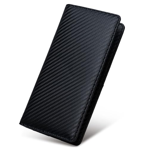 Alldaily Bifold Slim Long Wallet for Men RFID-Blocking Thin Card Holder with ID Window, Faux Leather (Black)