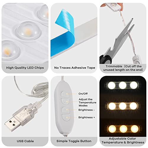 Consciot LED Vanity Lights for Mirror, Hollywood Style Mirror Strip, Adjustable Color & Brightness, USB Cable, Dimmable Makeup Stick on Table Dressing Room Mirror,White