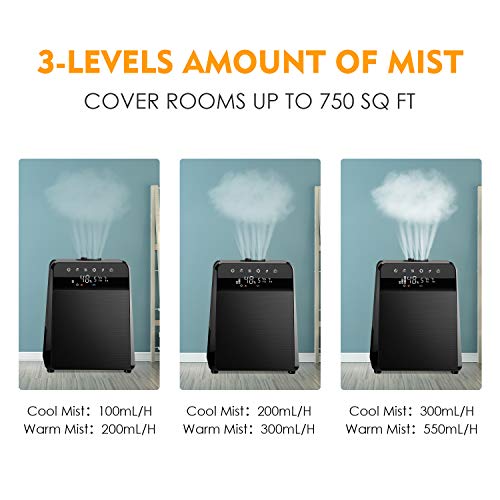 6L Warm and Cool Mist Humidifiers Large Room Baby Bedroom, Customized Humidity Vaporizer Quiet Air Humidifier with LED Touch Display and Remote, Essential Oil for Wholehouse - Thumbnail 2