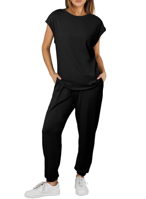 SHEWINWomens Two Piece Lounge Sets Casual Short Sleeve Pullover Tops Matching Elastic Waist Pants Tracksuit Set