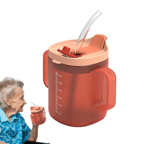 Taza de agua para personas mayores, Taza para beber para personas mayores - Vaso Irrompible con Asas de 300ml - Vaso para beber, botella de agua, vaso de alimentación con tapa y pajita para pacientes,