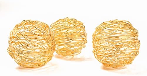 Alpha Living Home Gold Metal Band Decorative Dining Ball Set of 3 - Geometric Sculptures, Metal Sphere Decorative Ball, Decorative Balls for Centerpiece Bowls, Orbs Decorative Balls - 4.5 Inches